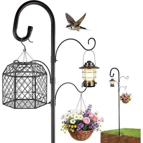 Shepherds Hooks for Outdoor Heavy Duty, 92 Inch Adjustable Bird Feeder Pole with 5 Prong Base, Hummingbird Feeder Stand and Plant Hanger for Garden, Lanterns & Wind Chimes