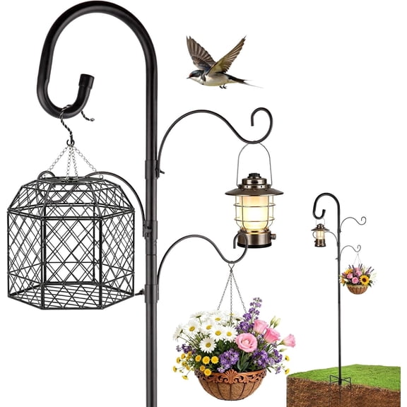 Shepherds Hooks for Outdoor Heavy Duty, 92 Inch Adjustable Bird Feeder Pole with 5 Prong Base, Hummingbird Feeder Stand and Plant Hanger for Garden, Lanterns & Wind Chimes