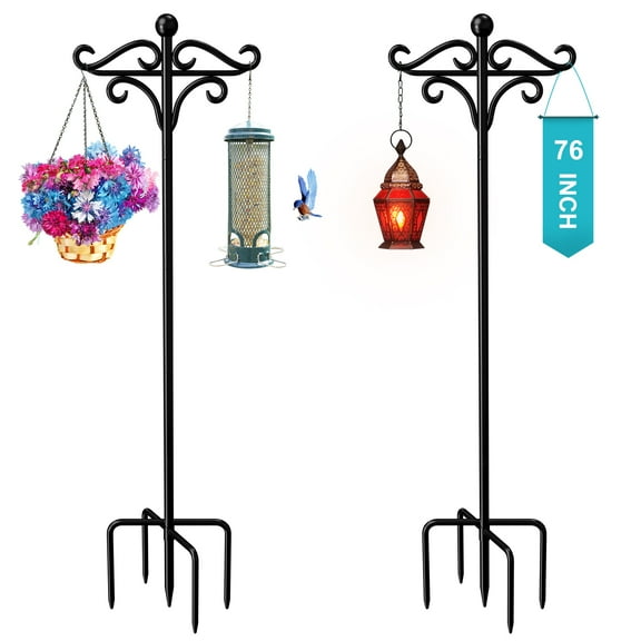 Shepherds Hooks for Outdoor, 76in Double Bird Feeder Poles with 5 Prongs (2 Pack)