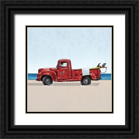 Sheppard, Lucca 20x20 Black Ornate Wood Framed with Double Matting Museum Art Print Titled - Red Surf Vehicle