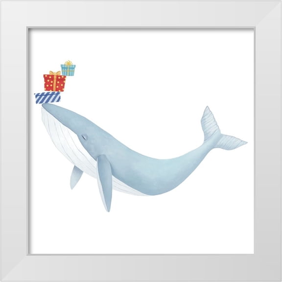 Sheppard, Lucca 20x20 White Modern Wood Framed Museum Art Print Titled - Christmas Whale Blue