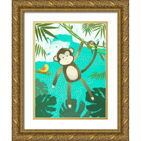 Sheppard, Lucca 25x32 Gold Ornate Wood Framed with Double Matting Museum Art Print Titled - Jungle Friends II