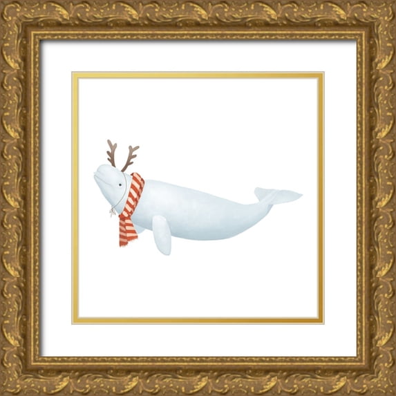 Sheppard, Lucca 26x26 Gold Ornate Wood Framed with Double Matting Museum Art Print Titled - Christmas Whale Beluga