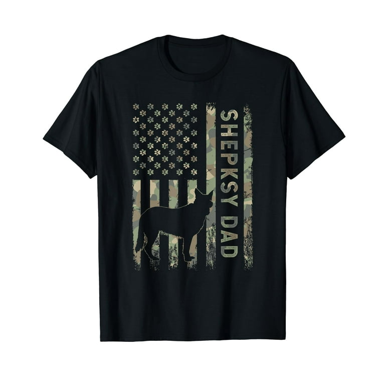 Shepsky Dad German Shepherd Husky Camo USA Flag T-Shirt For Dog