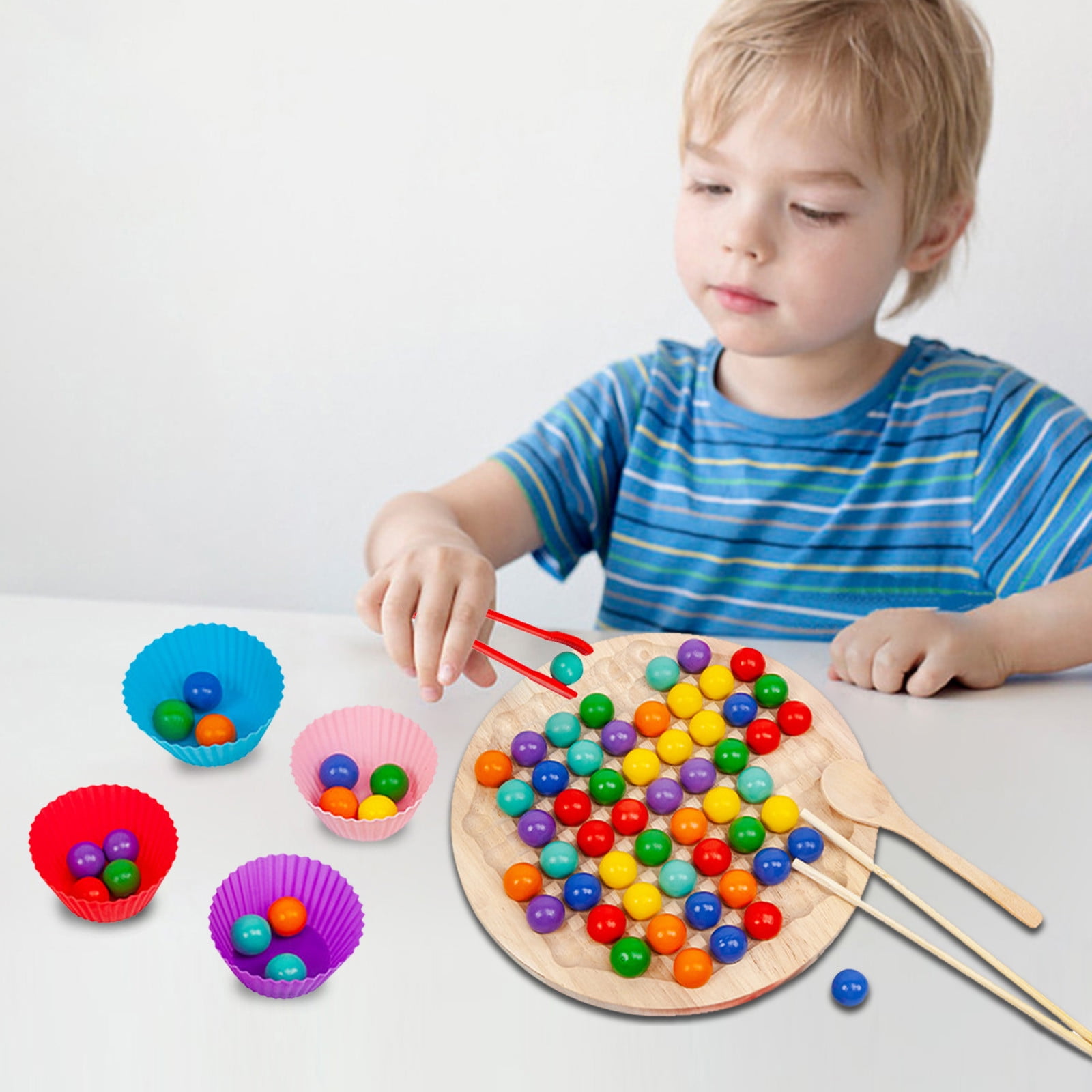 Sheraeo Wooden Go Games Set Dots Beads Board Games Toy Rainbow Clip
