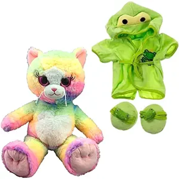 16-Inch Sherbet Kitty Plush Toy Dressed in Frog Bathrobe & Slippers Soft & Cuddly Stuffed Animal