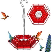 Sherem Hummingbird Feeder, 2024 New Sherem Hummingbird Feeder with Perch and Built-in Ant Moat, Hummingbird Feeders for Outdoors, Plastic Saucer Hummingbird Feeders, Easy to Clean and Refill (Red)