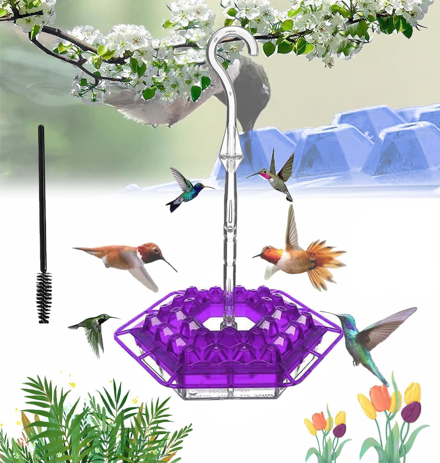 Sherem Hummingbird Feeder with Brush - Hummingbird Feeders for Outdoors