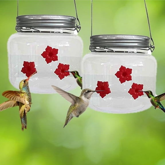 Sherem Mason Jar Hummingbird Feeder, Hanging Mason Jar Feeder, Hummingbird Feeders for Outdoors, Beautiful Mason Jar Hummingbird Feeder W/Three Ports, Indoor Birds Feed Accessories (2Pcs)