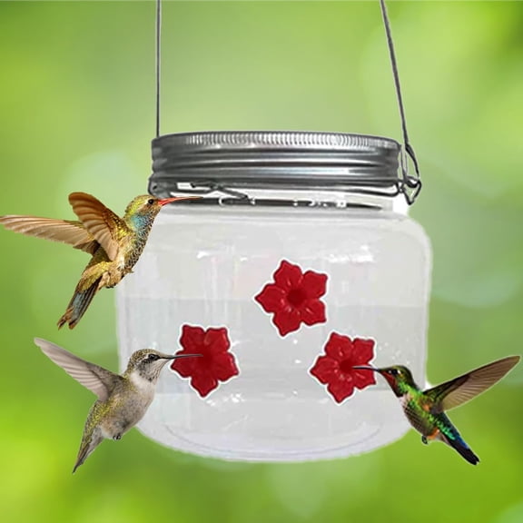 Sherem Mason Jar Hummingbird Feeder, Hilipert Humming Bird Feeders, Libiyi Hummingbirds Feeders, with 1 Leak-Proof Silicone Flowers, Wide Top Opening for Easy Filling & Cleaning (1PCS)