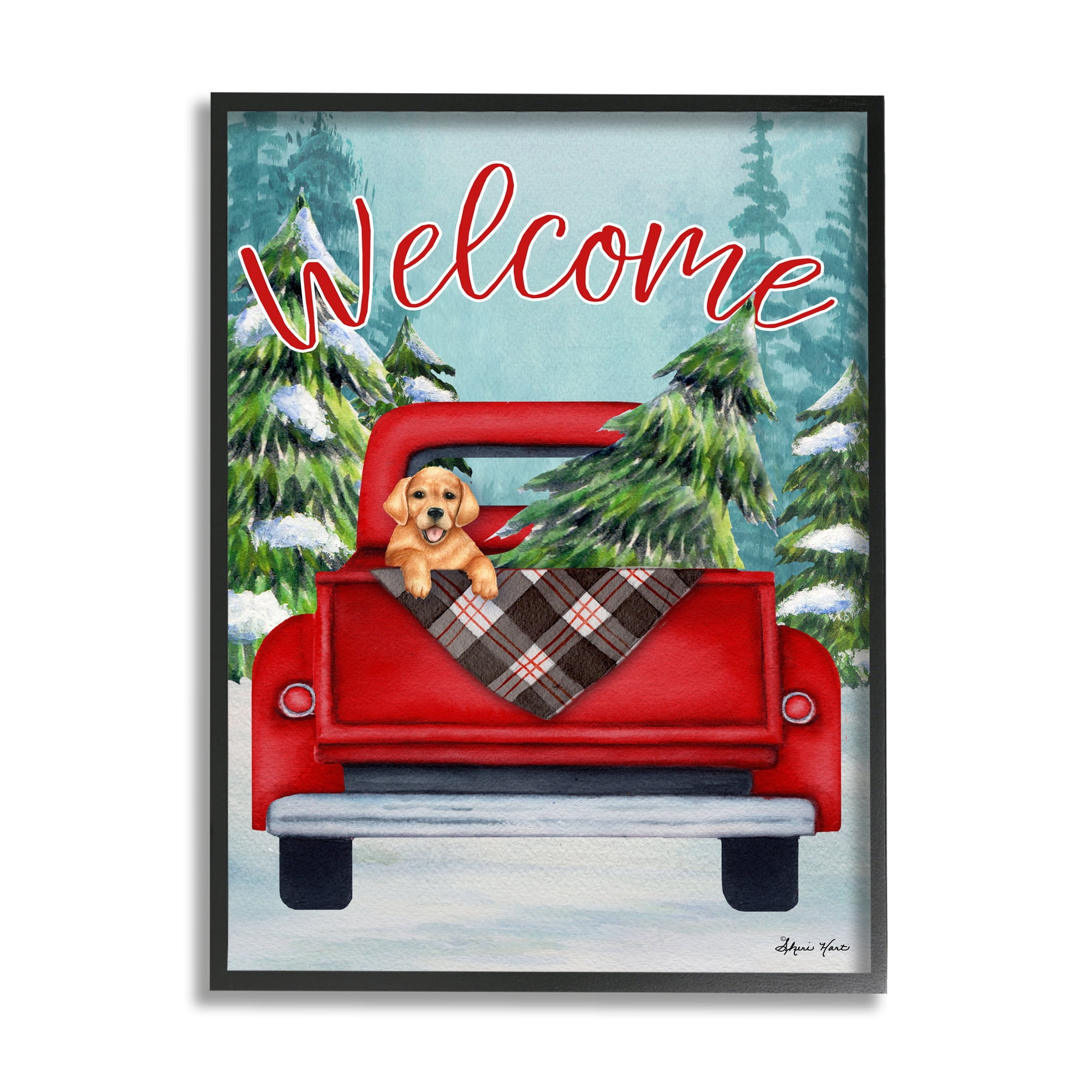Sheri Hart Christmas Pet Dog 11 in x 14 in Framed Painting Art Prints, by Stupell Home Décor