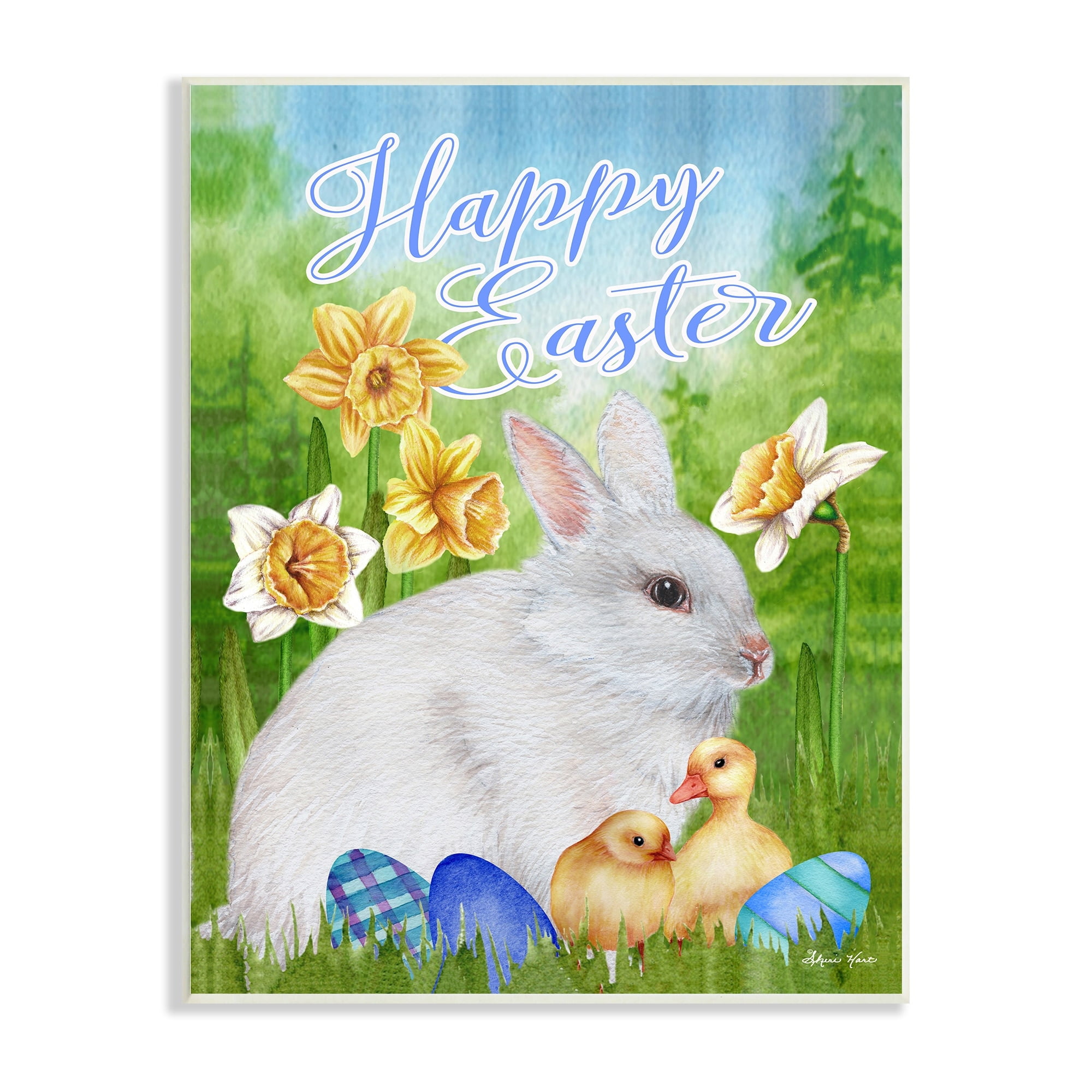 Stupell Industries Happy Easter Spring Bunny Rabbit Phrase Baby Chicks,10 x 15, Design by Sheri Hart