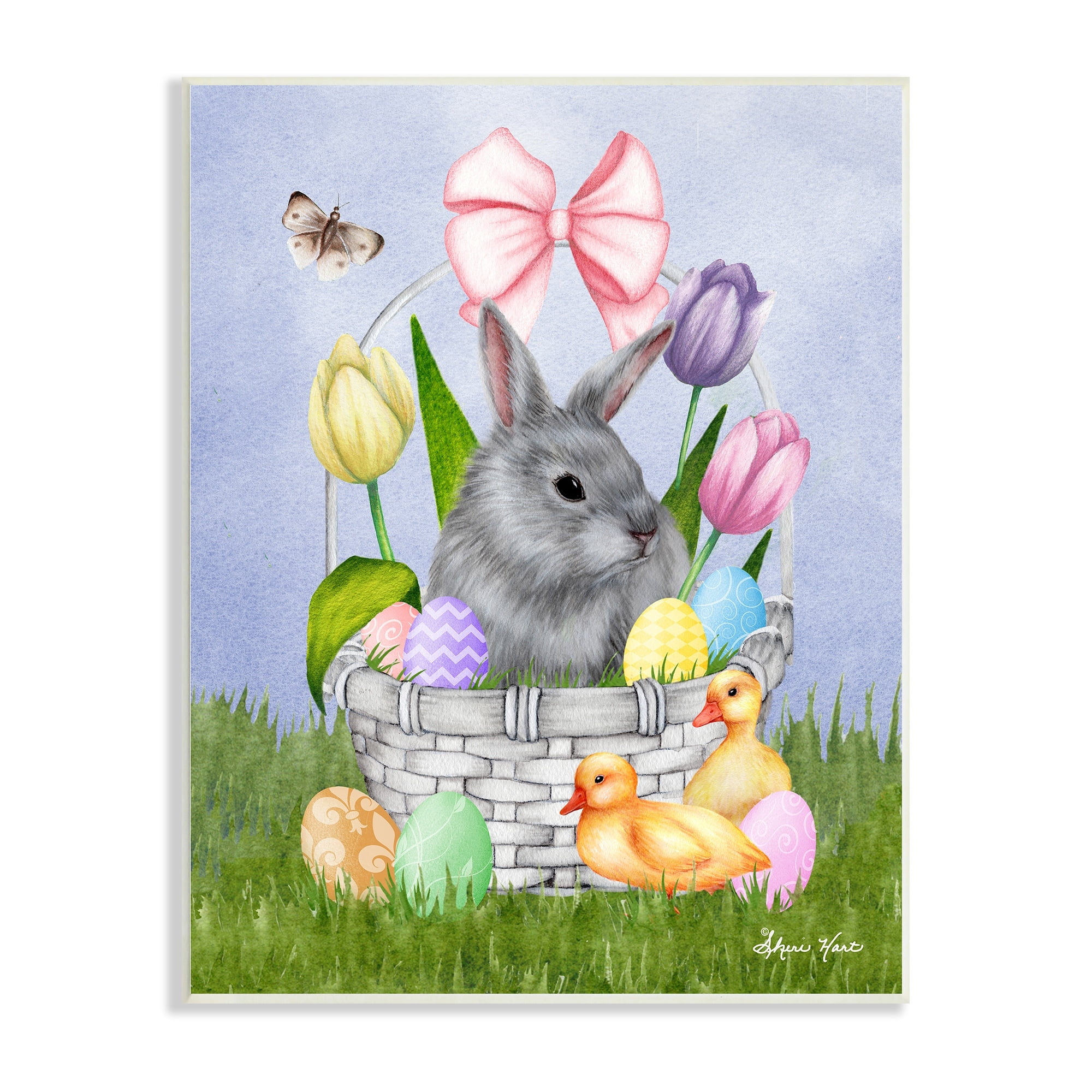 Stupell Industries Pastel Bunny Rabbit Basket Easter Egg Baby Chicks,13 x 19, Design by Sheri Hart