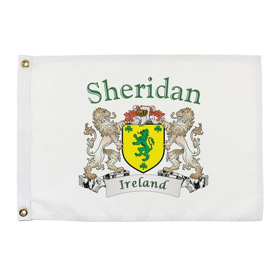 Sheridan Irish Coat of Arms Small White Flag - 16"x10.5" inches