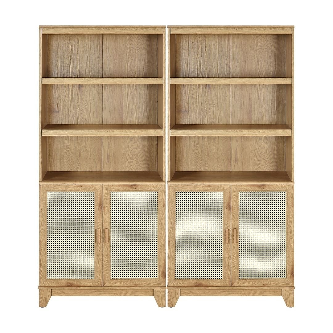 Sheridan Modern Cane Bookcase with Adjustable Shelves - Set of 2 ...
