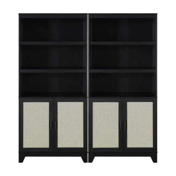 Manhattan Comfort Sheridan Engineered Wood Bookcase Cabinet in Black - Set of 2