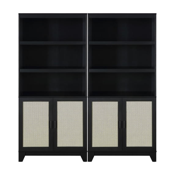 Manhattan Comfort Sheridan Engineered Wood Bookcase Cabinet in Black - Set of 2