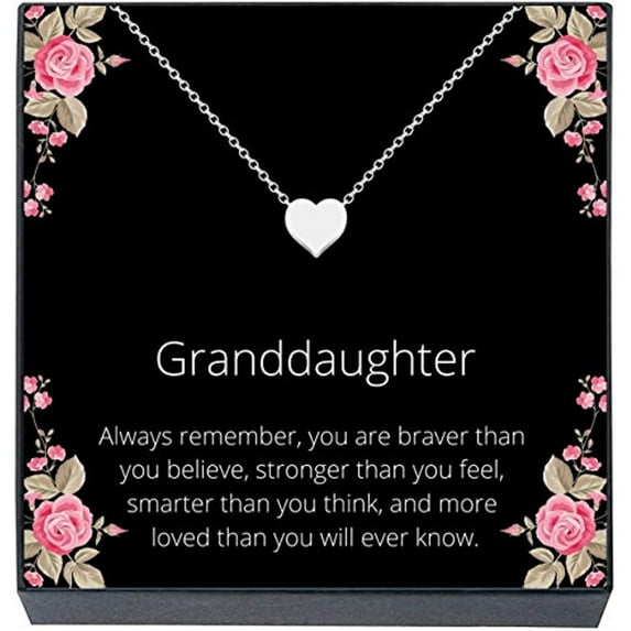 SheridanStar Granddaughter Heart Pendant Necklace Jewelry Gift from Grandma, Grandpa, Nana, Papa for Birthday Christmas Present Stocking Stuffers (Silver)