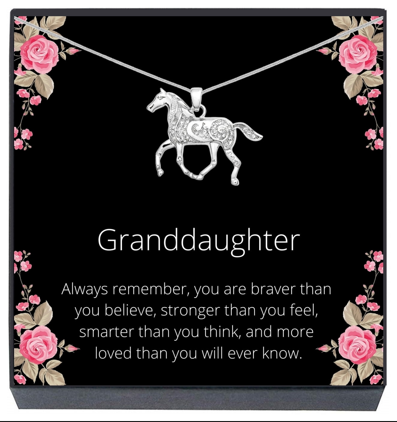 SheridanStar Granddaughter Horse Pony Pendant Necklace Jewelry Gifts for Girls, Little Girls, Teens