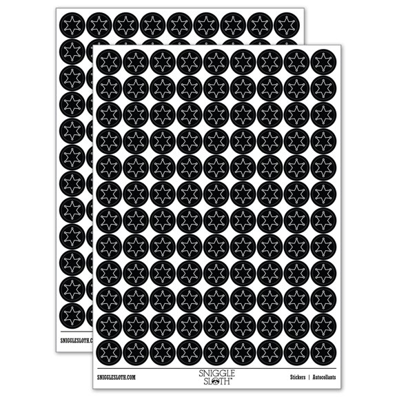 Sheriff Badge Outline 200+ Round Stickers - Black - Gloss Finish - 0.50" Size