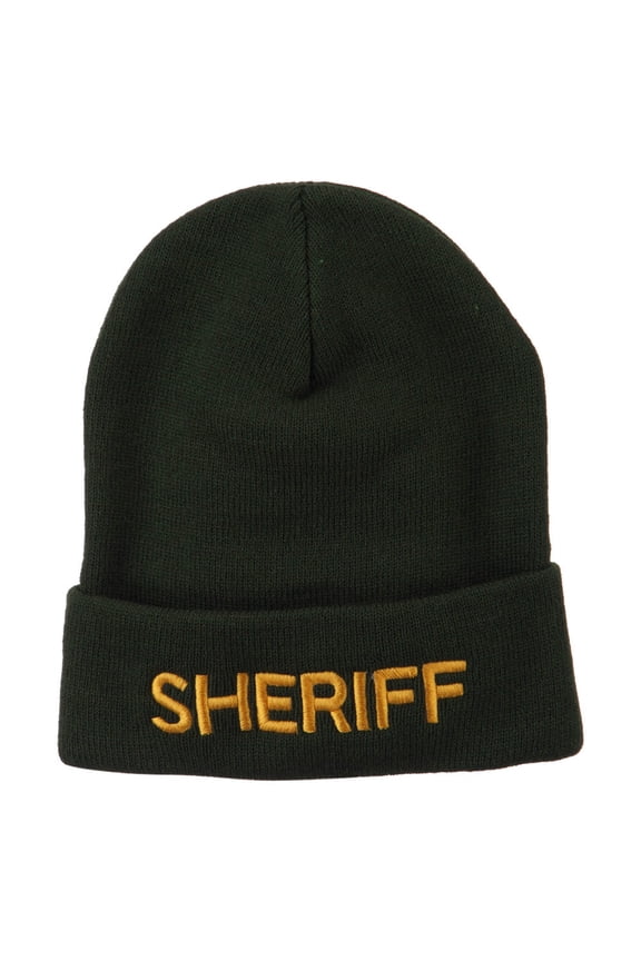 Sheriff Military Embroidered Long Cuff Beanie - Olive OSFM