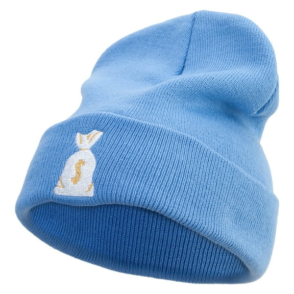 Sheriff Money Bag Logo Embroidered 12 Inch Long Knitted Beanie - Sky Blue OSFM