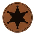 thumbnail image 1 of Sheriff Policeman Badge 2.5" Faux Leather Round Engraved Iron-On Patch - Brown, 1 of 6