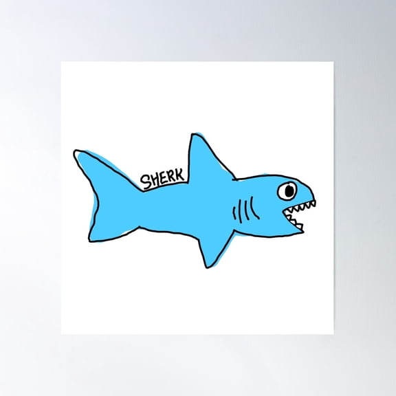 “Sherk” Horribly Drawn Shark Poster Wall Art, Modern Wall Decor For Living Room Bedroom, 24x24 UNFRAMED
