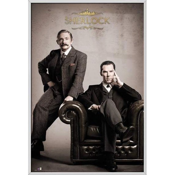Sherlock - Framed TV Show Poster (The Abominable Bride - Sherlock & Watson Portrait) (Shiny White Aluminum Frame)