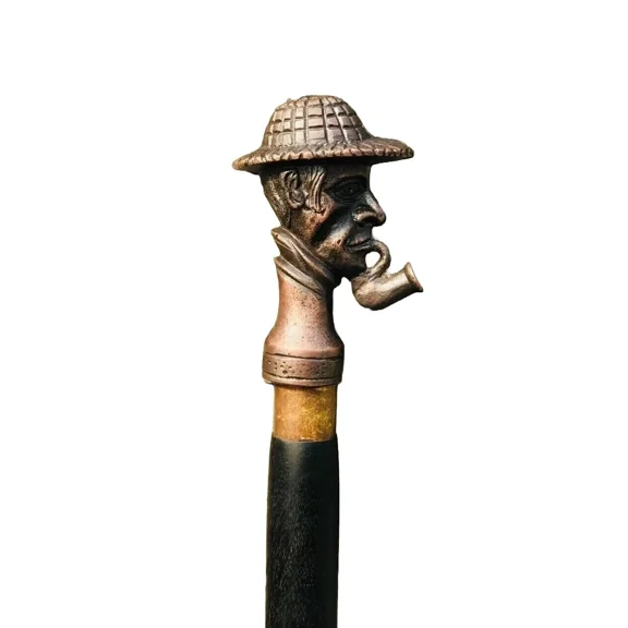 Sherlock Holmes Style Men's Walking Cane, Black Wooden Shaft, Unique Collectible Stick for Men
