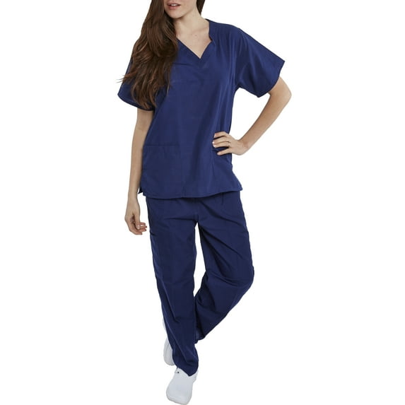 Sherly Uniforms Womens Medical Scrub Set V-neck Top and 4 Pocket Pant