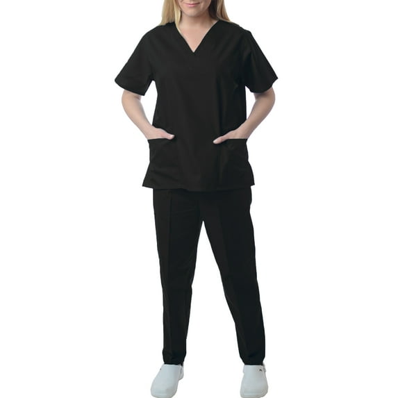 Sherly Uniforms Womens Medical Scrub Set V-neck Top and 4 Pocket Pant