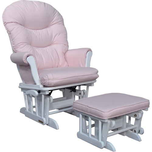 Shermag Richmond Deluxe Sleigh Glider Rocker and Ottoman White Finish with Pickwick Pink Cushion Walmart