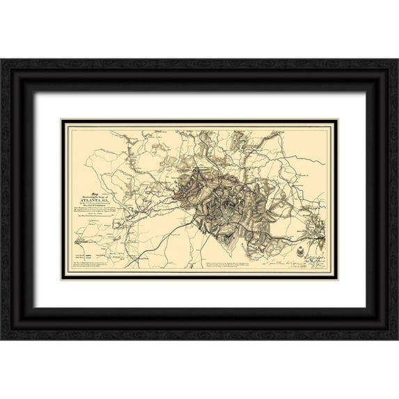 Sherman 14x10 Black Ornate Wood Framed with Double Matting Museum Art Print Titled - Siege of Atlanta Georgia - Sherman 1865