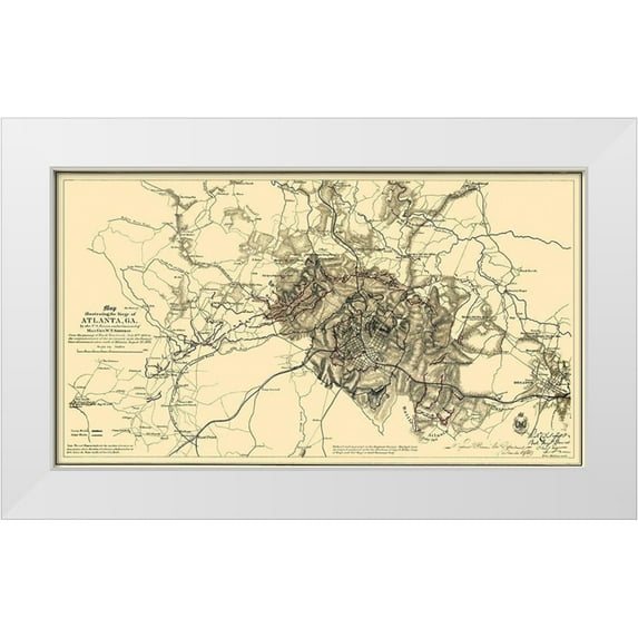 Sherman 32x20 White Modern Wood Framed Museum Art Print Titled - Siege of Atlanta Georgia - Sherman 1865