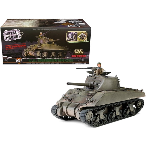 Sherman M4 (75) Medium Tank U.S. "753th Tank Battalion, Gustav Line, Italy" (1944) Engine Plus 1/32 Diecast Model by Metal Proud