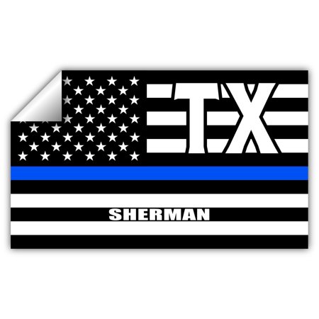 Sherman TX Texas Grayson County Thin Blue Line Stealthy USA Flag - Honoring Law Enforcement Officers Flags - Blue Lives Matter Euro Decal Bumper Sticker 3M Vinyl 3" x 5"