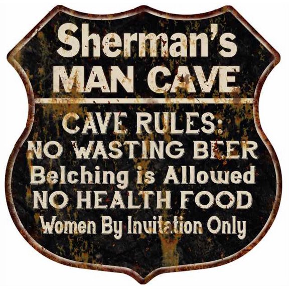 Sherman's Man Cave Rules Sign Shield Metal Gift 211110007442
