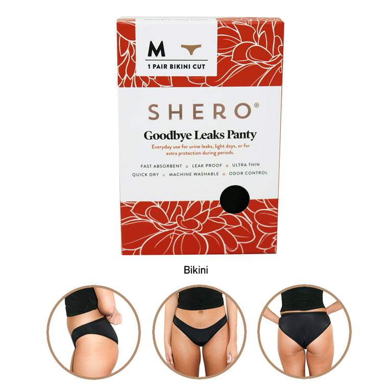 Shero LeakProof Period Underwear, Natural Odor Control & Moisture Wicking  Bikini Underwear for Women, M, Black