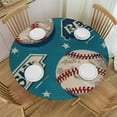 thumbnail image 1 of Sheronv Baseball Logos Maximalism Round Table Cover Stain Resistant Washable 100% Polyester Waterproof Fabric Perfect for Indoor Outdoor Kitchen Dining Wedding Parties Elastic Edge 46"-50, 1 of 8