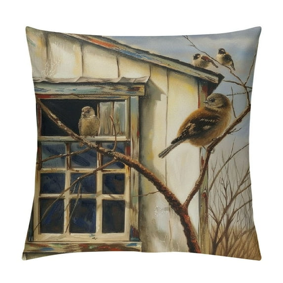 Sheronv Bird Tree Branch Graphic Decorative Throw Pillow Cover for Home Couch Living Room Bed Sofa - High Quality Single Pack 12x12in