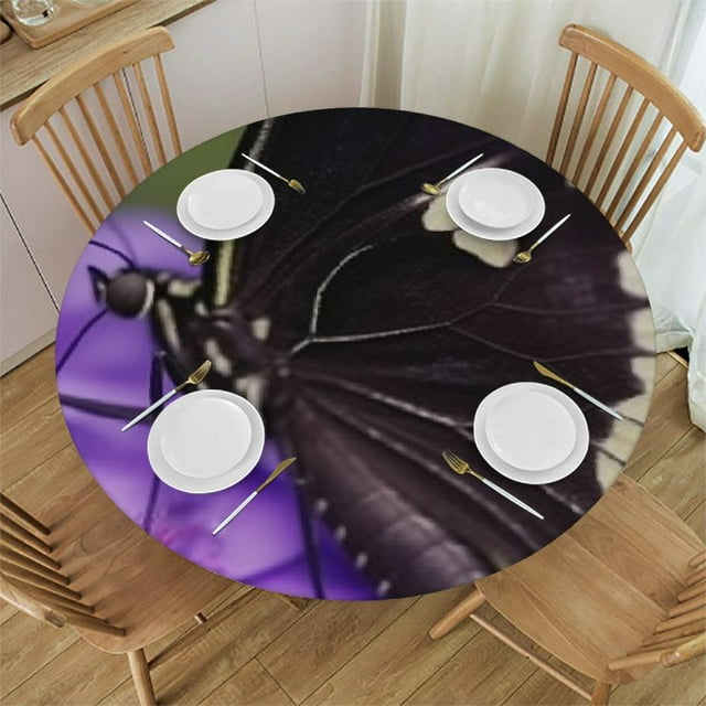 Sheronv Butterfly Purple Flower Round Tablecloth, Stain Resistant