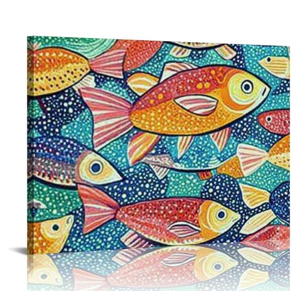 Sheronv Colorful Fish Canvas Art Print for Home Office Wall Decor, Handmade Quality Paper Print, Waterproof and Tear Resistant, Aesthetic Room Decoration, Wonderful Gift Idea 20x16in