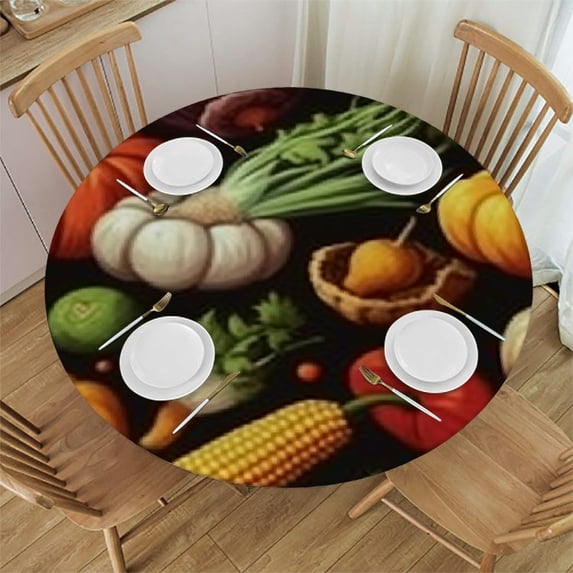 Sheronv Cornucopia Vegetables Harvest Round Tablecloth 100% Polyester Table Cover Thanksgiving Tablecloth for Indoor and Outdoor Use 42"-46