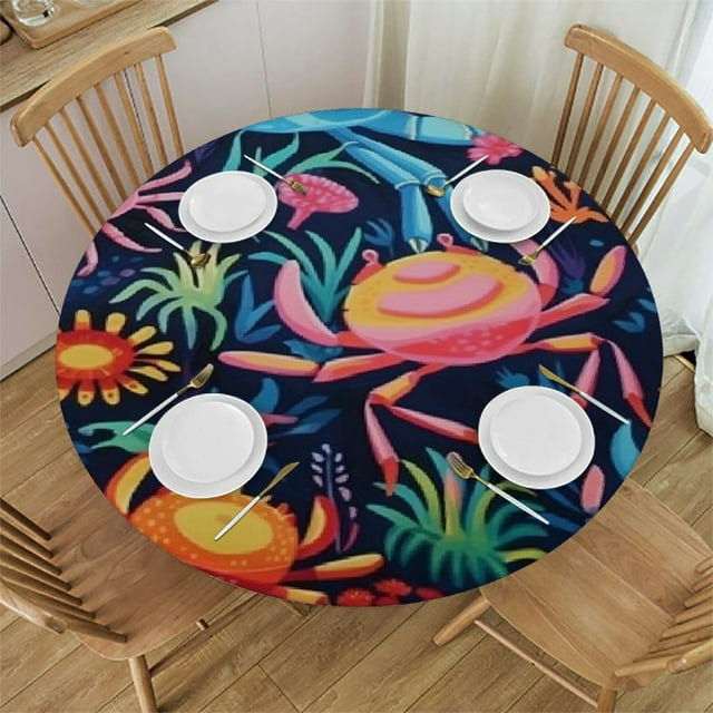 Sheronv Crabs Marine Life Vibrant Round Tablecloth 100 Polyester Stain