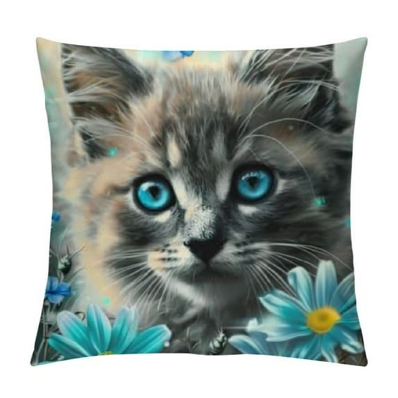 Sheronv Cute Cat Flowers Graphic Decorative Throw Pillow Cover for Home Couch Living Room Bed Sofa - Mother's Day Pillowcase Autumn Short Plush 1PC 20x20in