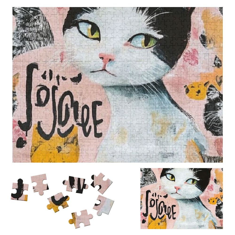 Sheronv Cute Cat Girl Feminist Art Wood Jigsaw Puzzle Horizontal