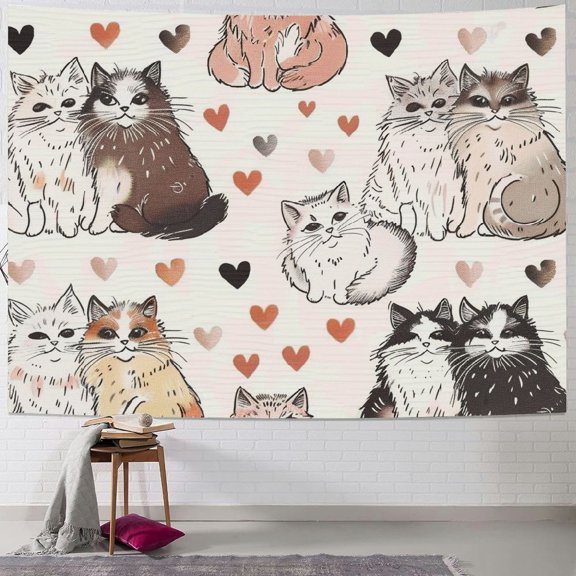 Sheronv Cute Cat Tapestry Wall Hanging Unique Style for Home Wall Decor Art in Living Room Bedroom Dorm, Mother's Day Gift, Various Sizes 50x40inch
