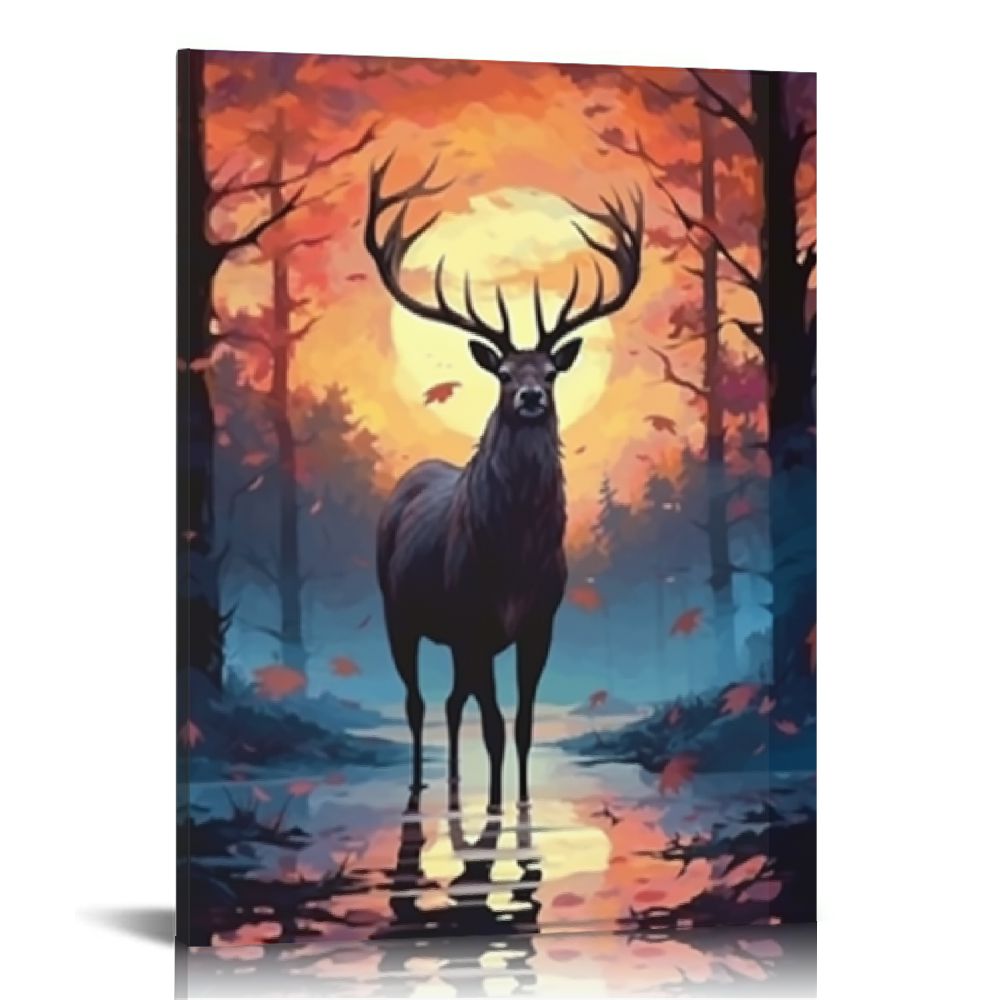Sheronv Deer Forest Sunset Aesthetic Wall Art Poster & Print for Home ...