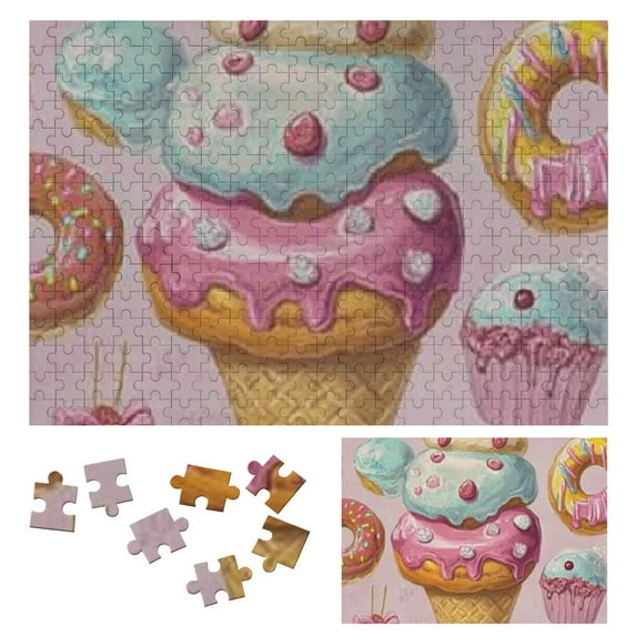 Sheronv Donuts Ice Cream Bow Tie Wooden Jigsaw Puzzle Horizontal Challenging Difficult Wood Puzzles for Adults Gift for Family Friends 300 PCS